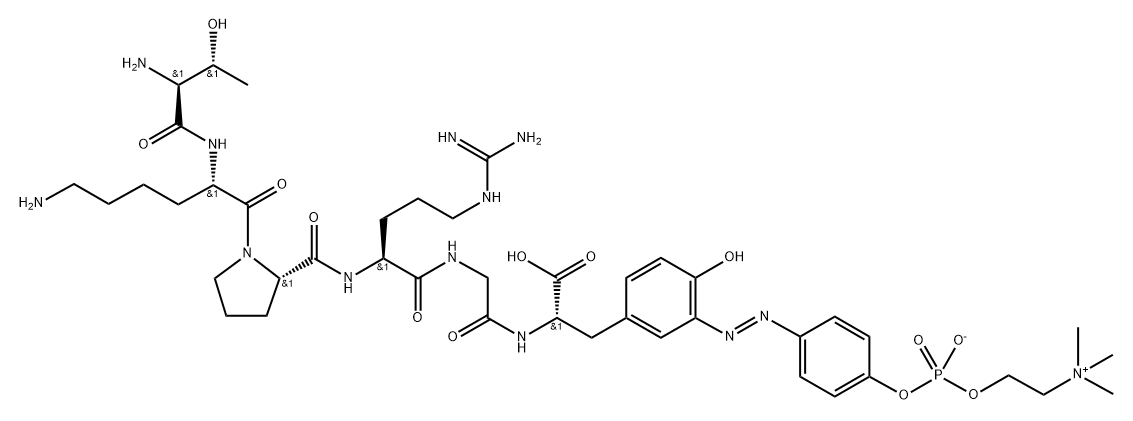 L-Tyrosine, L-threonyl-L-lysyl-L-prolyl-L-arginylglycyl-3-[(1E)-2-[4-[[hydroxy[2-(trimethylammonio)ethoxy]phosphinyl]oxy]phenyl]diazenyl]-, inner salt 结构式