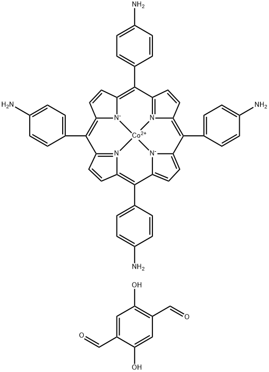 Cobalt, [[4,4',4'',4'''-(21H,23H-porphine-5,10,15,20-tetrayl-κN21,κN22,κN23,κN24)tetrakis[benzenaminato]](2-)]-, (SP-4-1)-, polymer with 2,5-dihydroxy-1,4-benzenedicarboxaldehyde Structure