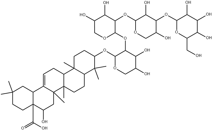 3β-[[2-O-[2-O-[3-O-(β-D-Glucopyranosyl)-α-L-arabinopyranosyl]-α-L-arabinopyranosyl]-α-L-arabinopyranosyl]oxy]-16α-hydroxyolean-12-en-28-oic acid 结构式
