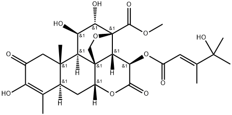 Picras-3-en-21-oic acid, 13, 20-epoxy-3,11,12-trihydroxy-15-[ (4-hydro xy-3, 4-dimethyl-1-oxo-2-pentenyl)oxy]-2,16-dioxo-, methyl ester, [11. beta.,12.alpha.,15.beta.(E)]- Struktur