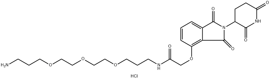 沙利度胺4'-氧乙酰胺-烷基C1-三聚乙二醇-烷基C3-氨基盐酸盐 结构式