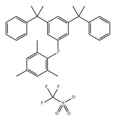(3,5-Bis(2-phenylpropan-2-yl)phenyl)(mesityl)iodonium trifluoromethanesulfonate 化学構造式