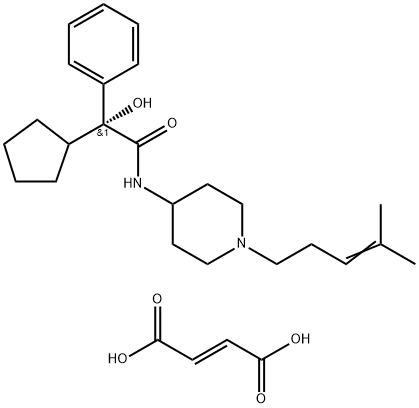 (2R)-N-[1-(4-メチル-3-ペンテニル)-4-ピペリジニル]フェニルシクロペンチルヒドロキシアセトアミド 化学構造式