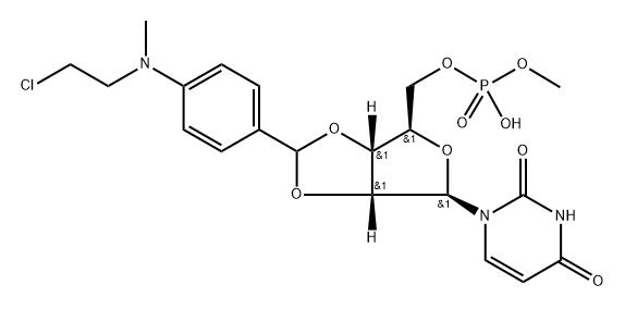 2′-O,3′-O-[p-[(2-クロロエチル)メチルアミノ]ベンジリデン]ウリジン5′-(りん酸メチル) 化学構造式