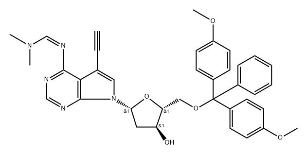 N4-DMF-5′-O-(4,4′-dimethoxytrityl)-7-ethynyl-7-deaza-2'-deoxyadenosine Structure