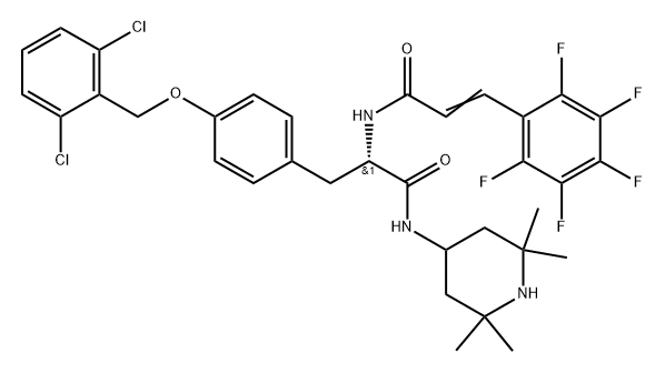 Benzenepropanamide, 4-[(2,6-dichlorophenyl)methoxy]-α-[[1-oxo-3-(2,3,4,5,6-pentafluorophenyl)-2-propen-1-yl]amino]-N-(2,2,6,6-tetramethyl-4-piperidinyl)-, (αS)- Structure