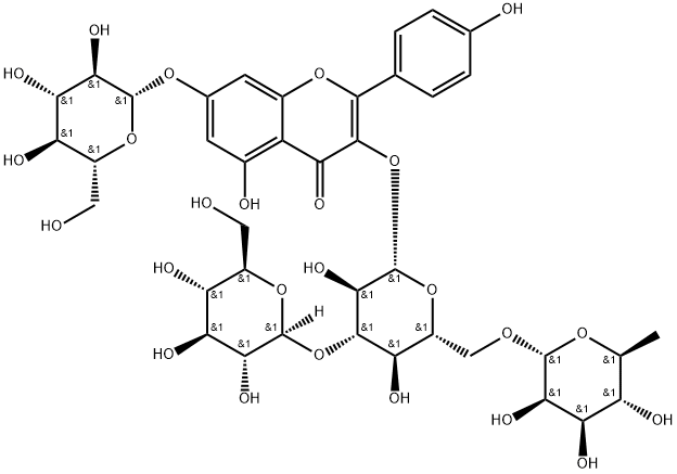 山柰酚-3-O-{Β-D-葡萄糖基-(1→3)-[Α-L-鼠李糖基(1→6)]-Β-D-葡萄糖基}-7-O-Β-D-葡萄糖苷, 2600799-45-7, 结构式