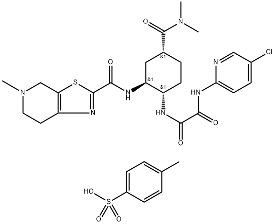 Ethanediamide, N1-(5-chloro-2-pyridinyl)-N2-[(1S,2S,4R)-4-[(dimethylamino)carbonyl]-2-[[(4,5,6,7-tetrahydro-5-methylthiazolo[5,4-c]pyridin-2-yl)carbonyl]amino]cyclohexyl]-, compd. with 4-methylbenzenesulfonate (1:1) Struktur