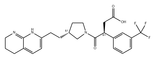 1-Pyrrolidinebutanoic acid, γ-oxo-3-[2-(5,6,7,8-tetrahydro-1,8-naphthyridin-2-yl)ethyl]-β-[3-(trifluoromethyl)phenyl]-, (βS,3R)- Structure