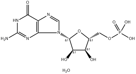 ((2R,3S,4R,5R)-5-(2-Amino-6-oxo-1H-purin-9(6H)-yl)-3,4-dihydroxytetrahydrofuran-2-yl)methyl dihydrogen phosphate trihydrate Structure