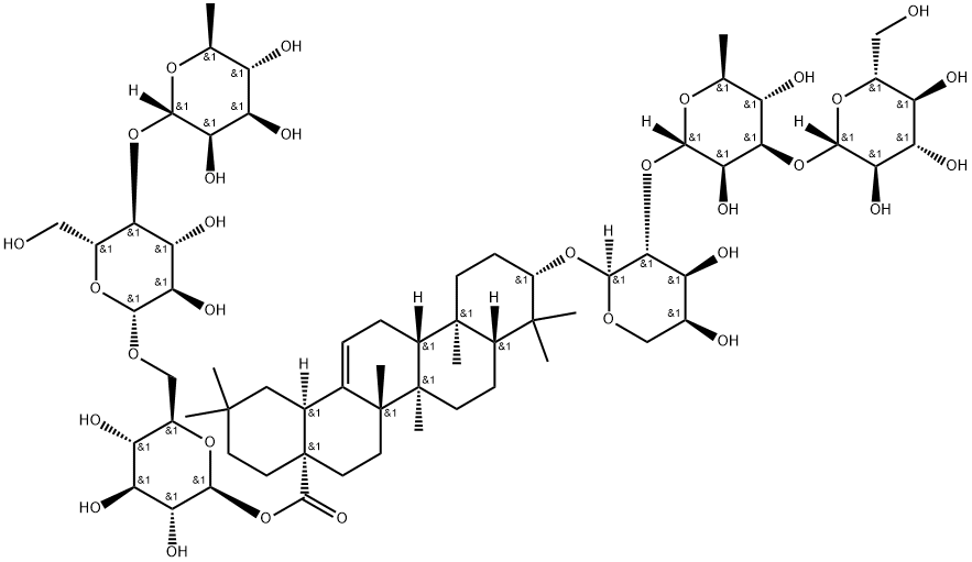 3-O-Β-D-葡萄糖( 1→3)- A -L-鼠李糖(1→2)- A-L-阿拉伯糖 齐墩果酸– 28-O-鼠李糖(1→4)葡萄糖(1→6)葡萄糖苷,261767-91-3,结构式