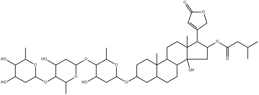 3β-[[4-O-[4-O-(2,6-Dideoxy-β-D-ribo-hexopyranosyl)-2,6-dideoxy-β-D-ribo-hexopyranosyl]-2,6-dideoxy-β-D-ribo-hexopyranosyl]oxy]-14-hydroxy-16β-(3-methyl-1-oxobutoxy)-5β-card-20(22)-enolide Struktur