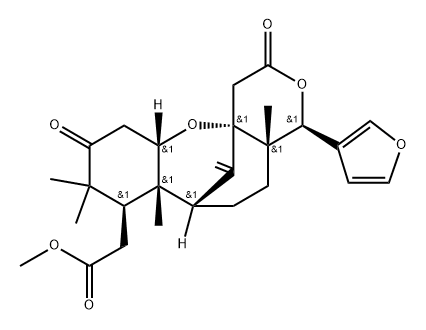 (13α,14β,17aα)-1α,14:21,23-ジエポキシ-4,4-ジメチル-3,16-ジオキソ-D-ホモ-24-ノル-17-オキサ-6,7-セコ-5α-コラ-7,20,22-トリエン-6-カルボン酸メチル 化学構造式