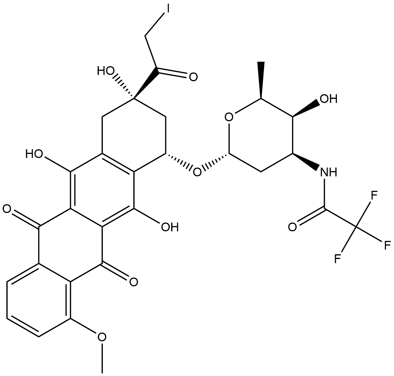 5,12-Naphthacenedione, 7,8,9,10-tetrahydro-6,8,11-trihydroxy-8-(2-iodoacetyl)-1-methoxy-10-[[2,3,6-trideoxy-3-[(2,2,2-trifluoroacetyl)amino]-α-L-lyxo-hexopyranosyl]oxy]-, (8S,10S)-