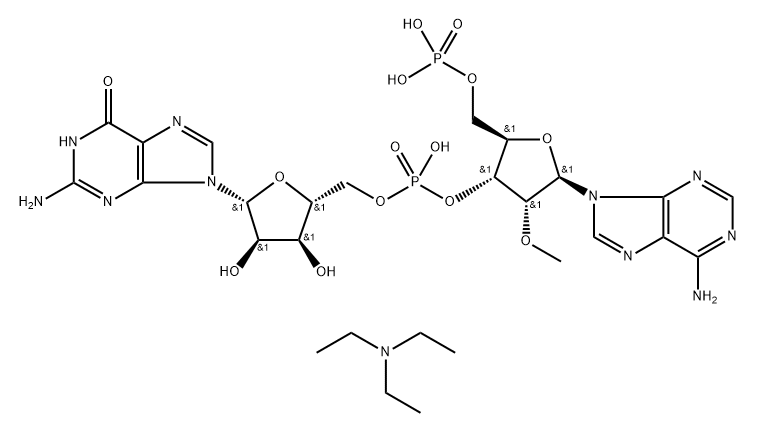 2′-O-甲基-5′-O-膦酰基腺苷酰基-(3′→5′)-鸟苷 结构式