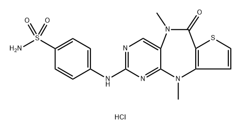 4-((5,10-二甲基-6-氧代-6,10-二氢-5H-嘧啶并[5,4-B]噻吩并[3,2-E][1,4]二氮杂卓-2-基)氨基)苯磺酰胺盐酸盐, 2639625-73-1, 结构式
