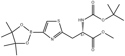 2-Thiazolepropanoic acid, α-[[(1,1-dimethylethoxy)carbonyl]amino]-4-(4,4,5,5-tetramethyl-1,3,2-dioxaborolan-2-yl)-, methyl ester, (αS)- Structure
