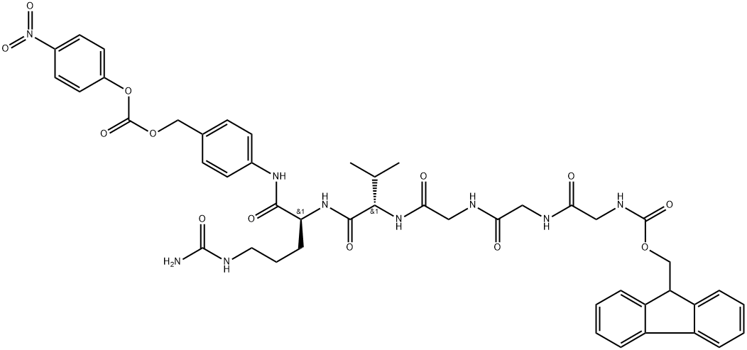 (9H-fluoren-9-yl)methyl ((6S,9S)-1-amino-9-isopropyl-6-((4-((((4-nitrophenoxy)carbonyl)oxy)methyl)phenyl)carbamoyl)-1,8,11,14,17-pentaoxo-2,7,10,13,16-pentaazaoctadecan-18-yl)carbamate Structure