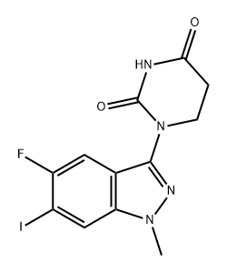 2,4(1H,3H)-嘧啶二酮,1-(5-氟-6-碘-1-甲基-1H-吲唑-3-基)二氢 结构式