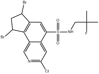 7,9-dibromo-3-chloro-N-(2-fluoro-2-methylpropyl)-8,9-dihydro-7H-cyclopenta[h]isoquinoline-5-sulfonamide Struktur
