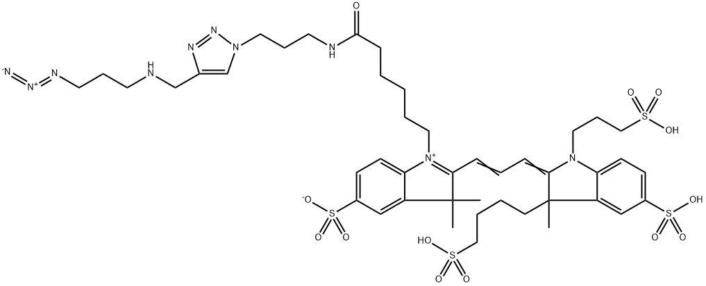 3H-Indolium, 1-[6-[[3-[4-[[(3-azidopropyl)amino]methyl]-1H-1,2,3-triazol-1-yl]propyl]amino]-6-oxohexyl]-2-[3-[1,3-dihydro-3-methyl-5-sulfo-3-(4-sulfobutyl)-1-(3-sulfopropyl)-2H-indol-2-ylidene]-1-propen-1-yl]-3,3-dimethyl-5-sulfo-, inner salt Structure