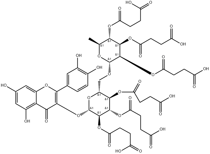 4H-1-Benzopyran-4-one, 2-(3,4-dihydroxyphenyl)-5,7-dihydroxy-3-[[2,3,4-tris-O-(3-carboxy-1-oxopropyl)-6-O-[2,3,4-tris-O-(3-carboxy-1-oxopropyl)-6-deoxy-α-L-mannopyranosyl]-β-D-glucopyranosyl]oxy]- Structure