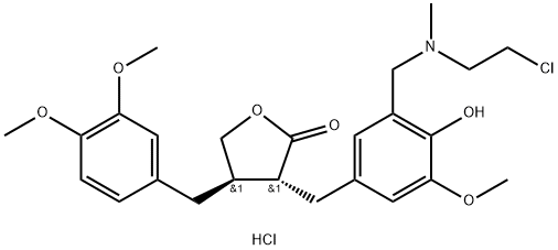 2(3H)-Furanone, 3-[[3-[[(2-chloroethyl)methylamino]methyl]-4-hydroxy-5-methoxyphenyl]methyl]-4-[(3,4-dimethoxyphenyl)methyl]dihydro-, hydrochloride, (3R,4R)- (9CI) 结构式