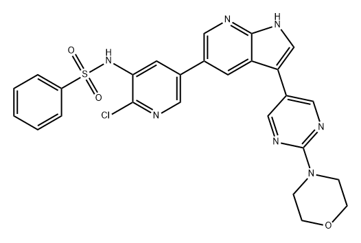 N-(2-氯-5-(3-(2-吗啉嘧啶-5-基)-1H-吡咯并[2,3-B]吡啶-5-基)吡啶-3-基)苯磺酰胺 结构式