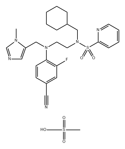 2-Pyridinesulfonamide, N-[2-[(4-cyano-2-fluorophenyl)[(1-methyl-1H-imidazol-5-yl)methyl]amino]ethyl]-N-(cyclohexylmethyl)-, compd. with methanesulfonate (1:1),2702297-24-1,结构式