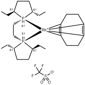 1,2-双((2S,5S)-2,5-二乙基磷杂环戊烷基)乙烷(环辛二烯)铑(I) 三氟甲磺酸盐, 2709040-48-0, 结构式