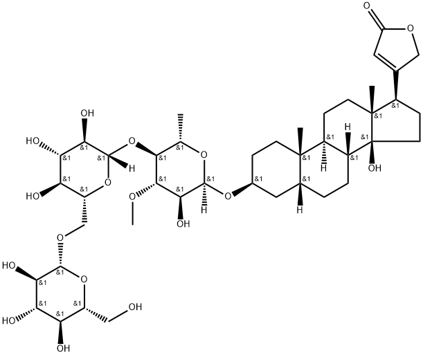 3β-[4-O-[6-O-(β-D-グルコピラノシル)-β-D-グルコピラノシル]-6-デオキシ-3-O-メチル-α-L-グルコピラノシルオキシ]-14β-ヒドロキシ-5β-カルダ-20(22)-エノリド 化学構造式