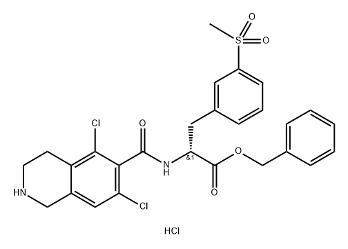 D-Phenylalanine, N-[(5,7-dichloro-1,2,3,4-tetrahydro-6-isoquinolinyl)carbonyl]-3-(methylsulfonyl)-, phenylmethyl ester, hydrochloride (1:1) Struktur
