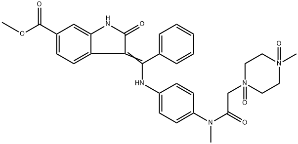 1H-Indole-6-carboxylic acid, 2,3-dihydro-3-[[[4-[methyl[2-(4-methyl-1,4-dioxido-1-piperazinyl)acetyl]amino]phenyl]amino]phenylmethylene]-2-oxo-, methyl ester Structure