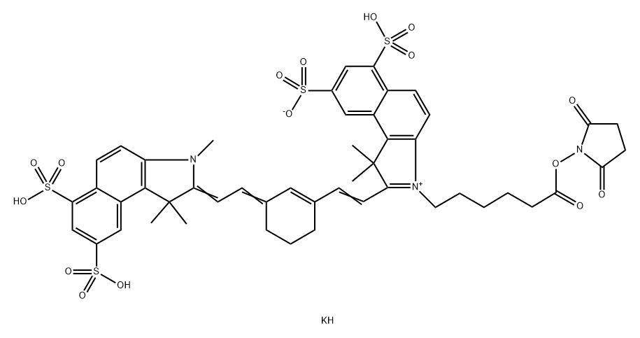 1H-Benz[e]indolium, 2-[2-[3-[2-(1,3-dihydro-1,1,3-trimethyl-6,8-disulfo-2H-benz[e]indol-2-ylidene)ethylidene]-1-cyclohexen-1-yl]ethenyl]-3-[6-[(2,5-dioxo-1-pyrrolidinyl)oxy]-6-oxohexyl]-1,1-dimethyl-6,8-disulfo-, inner salt, potassium salt (1:1) Structure