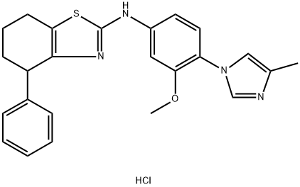 2-Benzothiazolamine, 4,5,6,7-tetrahydro-N-[3-methoxy-4-(4-methyl-1H-imidazol-1-yl)phenyl]-4-phenyl-, hydrochloride (1:1),2741571-83-3,结构式