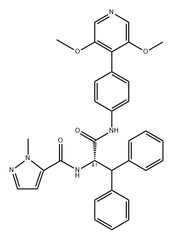 (S)-N-[1-[[4-(3,5-二甲氧基-4-吡啶基)苯基]氨基]-1-氧代-3,3-二苯基-2-丙基]-1-甲基-1H-吡唑-5-甲酰胺, 2748749-29-1, 结构式