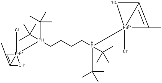 Palladium, [μ-[1,1'-(1,4-butanediyl)bis[1,1-bis(1,1-dimethylethyl)phosphine-κP]]]bis[(1,2,3-η)-(2E)-2-buten-1-yl]dichlorodi- Structure