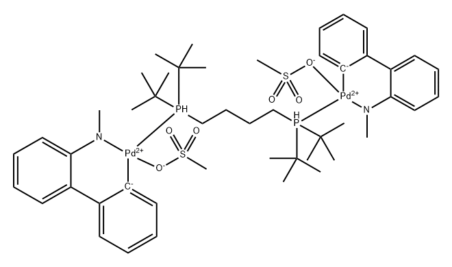 Palladium, [μ-[1,1'-(1,4-butanediyl)bis[1,1-bis(1,1-dimethylethyl)phosphine-κP]]]bis(methanesulfonato-κO)bis[2'-(methylamino-κN)[1,1'-biphenyl]-2-yl-κC]di- Structure