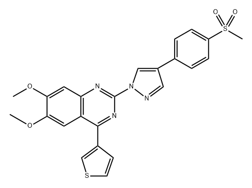 6,7-二甲氧基-2-[4-[4-(甲基磺酰基)苯基]-1-吡唑基]-4-(3-噻吩基)喹唑啉, 2760719-98-8, 结构式