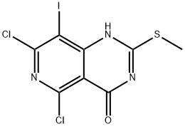 5,7-二氯-8-碘-2-(甲硫基)嘧啶[4,3-D]嘧啶-4(3H)-酮,2763158-54-7,结构式