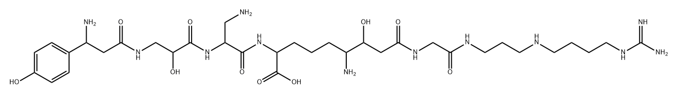 Glycinamide, N8-[(3S)-3-(4-hydroxyphenyl)-β-alanyl-(3S)-2-hydroxy-β-alanyl-3-amino-L-alanyl]-(3R,4S,8R)-4,8-diamino-8-carboxy-3-hydroxyoctanoyl-N-[3-[[4-[(aminoiminomethyl)amino]butyl]amino]propyl]- Structure