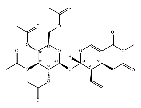 2H-Pyran-5-carboxylic acid, 3-ethenyl-3,4-dihydro-4-(2-oxoethyl)-2-[(2,3,4,6-tetra-O-acetyl-β-D-glucopyranosyl)oxy]-, methyl ester, (2S,3R,4S)- Structure