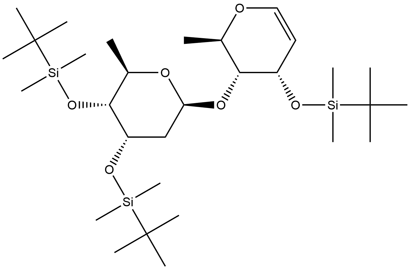D-ribo-Hex-1-enitol, 1,5-anhydro-2,6-dideoxy-4-O-[2,6-dideoxy-3,4-bis-O-[(1,1-dimethylethyl)dimethylsilyl]-β-D-ribo-hexopyranosyl]-3-O-[(1,1-dimethylethyl)dimethylsilyl]-,279684-92-3,结构式