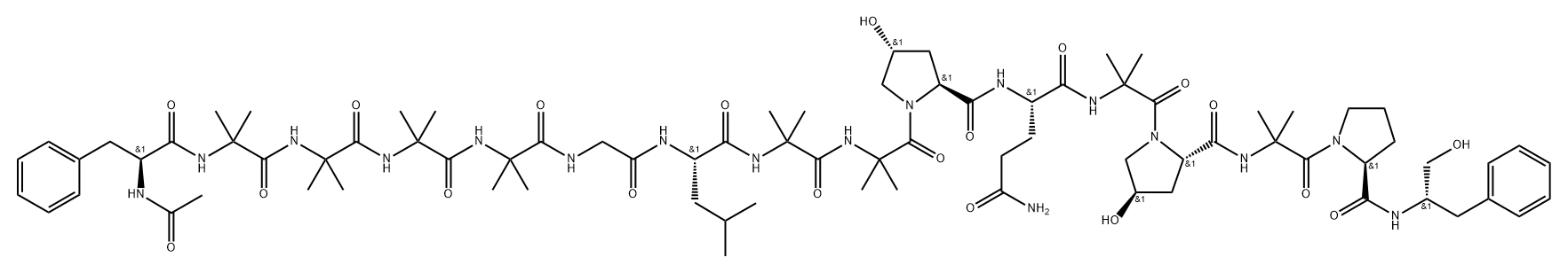 L-Prolinamide, N-acetyl-L-phenylalanyl-2-methylalanyl-2-methylalanyl-2-methylalanyl-2-methylalanylglycyl-L-leucyl-2-methylalanyl-2-methylalanyl-(4R)-4-hydroxy-L-prolyl-L-glutaminyl-2-methylalanyl-(4R)-4-hydroxy-L-prolyl-2-methylalanyl-N-[(1S)-1-(hydroxymethyl)-2-phenylethyl]- Structure