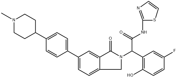 2H-Isoindole-2-acetamide, α-(5-fluoro-2-hydroxyphenyl)-1,3-dihydro-6-[4-(1-methyl-4-piperidinyl)phenyl]-1-oxo-N-2-thiazolyl- Structure