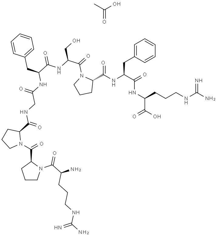 Bradykinin, acetate (1:1)|化合物 (S)-2-((S)-2-((S)-1-((S)-2-((S)-2-(2-((S)-1-((S)-1-((S)-2-AMINO-5-GUANIDINOPENTANOYL)PYRROLIDINE-2-CARBONYL)PYRROLIDINE-2-CARBOXAMIDO)ACETAMIDO)-3-PHENYLPROPANAMIDO)-3-HYDROXYPROPANOYL)PYRROLIDINE-2-CARBOXAMIDO)-3-PHENYLPROPANAMIDO)-5-GUANIDINOPENTANOIC ACID ACETIC ACID SALT