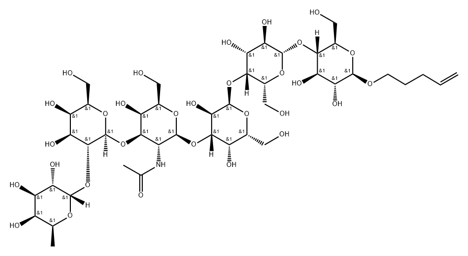 4-Pentenyl O-6-deoxy-alpha-L-galactopyranosyl-(1-2)-O-beta-D-galactopyranosyl-(1-3)-O-2-(acetylamino)-2-deoxy-beta-D-galactopyranosyl-(1-3)-O-alpha-D-galactopyranosyl-(1-4)-O-beta-D-galactopyranosyl-(1-4)-beta-D-glucopyranoside Struktur