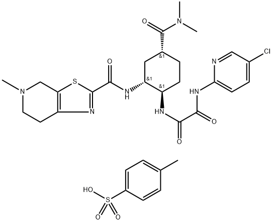 N1-(5-chloropyridin-2-yl)-N2-((1R,2R,4R)-4-(dimethylcarbamoyl)-2-(5-methyl-4,5,6,7-tetrahydrothiazolo[5,4-c]pyridine-2-carboxamido)cyclohexyl)oxalamide 4-methylbenzenesulfonate Struktur