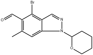 4-溴-6-甲基-1-(四氢-2H-吡喃-2-基)-1H-吲唑-5-甲醛, 2852768-02-4, 结构式