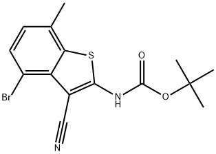 (4-溴-3-氰基-7-甲基苯并[B]噻吩-2-基)氨基甲酸叔丁酯 结构式